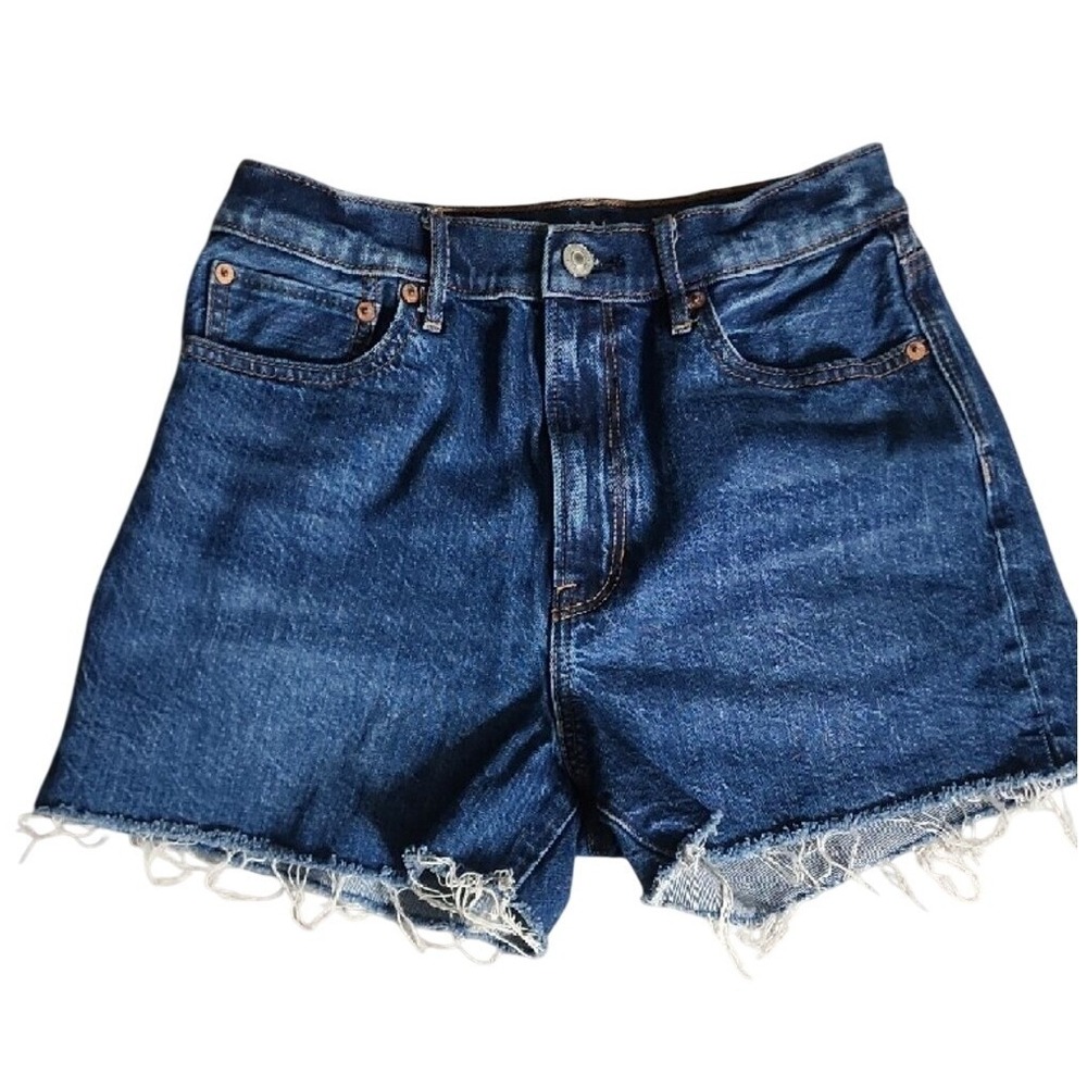 American Eagle Highest Rise 90s Boyfriend Denim Jean Short Dark Blue Raw Hem ‎ 2